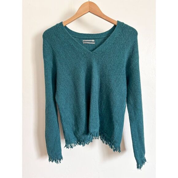 Anthropologie Joy fringed v neck teal sweater size small - Picture 8 of 8